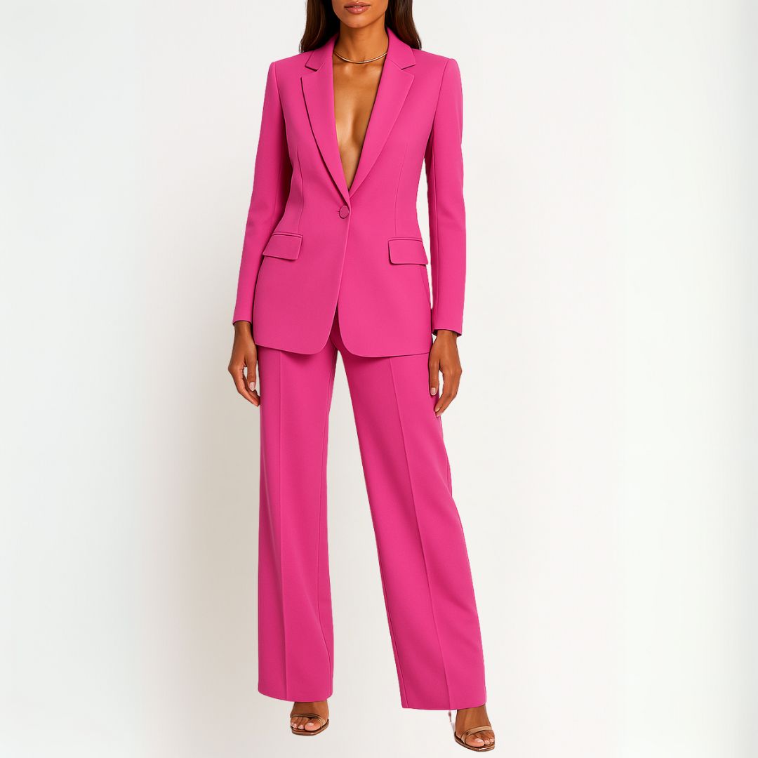 Women's Fall Jacket Set with Tailored Trousers in Pink