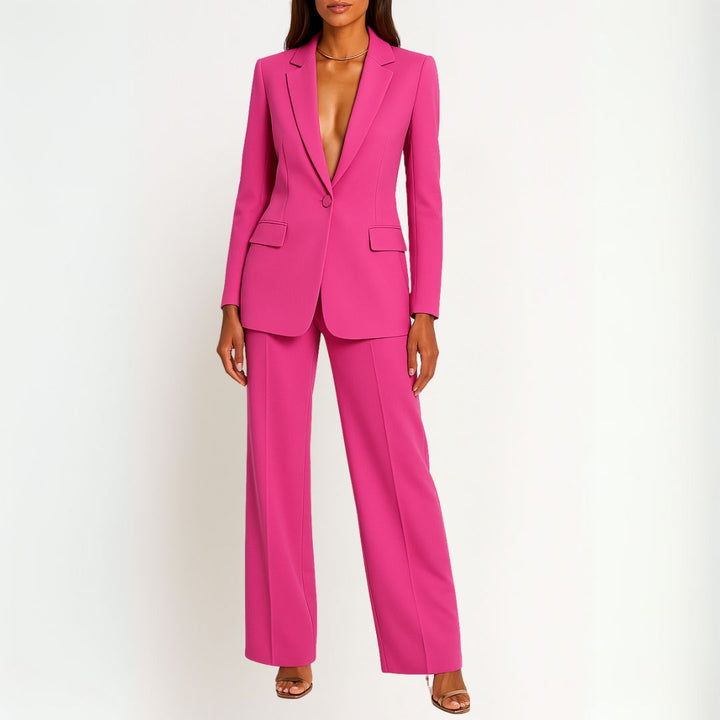 Women's Fall Jacket Set with Tailored Trousers in Pink