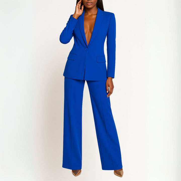 Women's Fall Jacket Set with Tailored Trousers in Royal blue