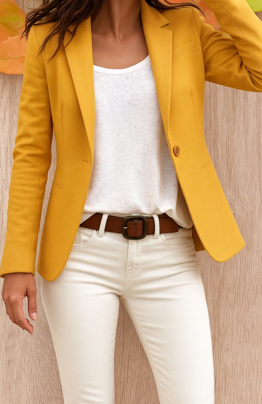 Women's Fall Jacket Single Button Tailored Blazer in Yellow