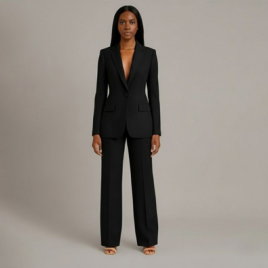 Women's Fall Jacket Suit with Tailored Trousers in Black 1