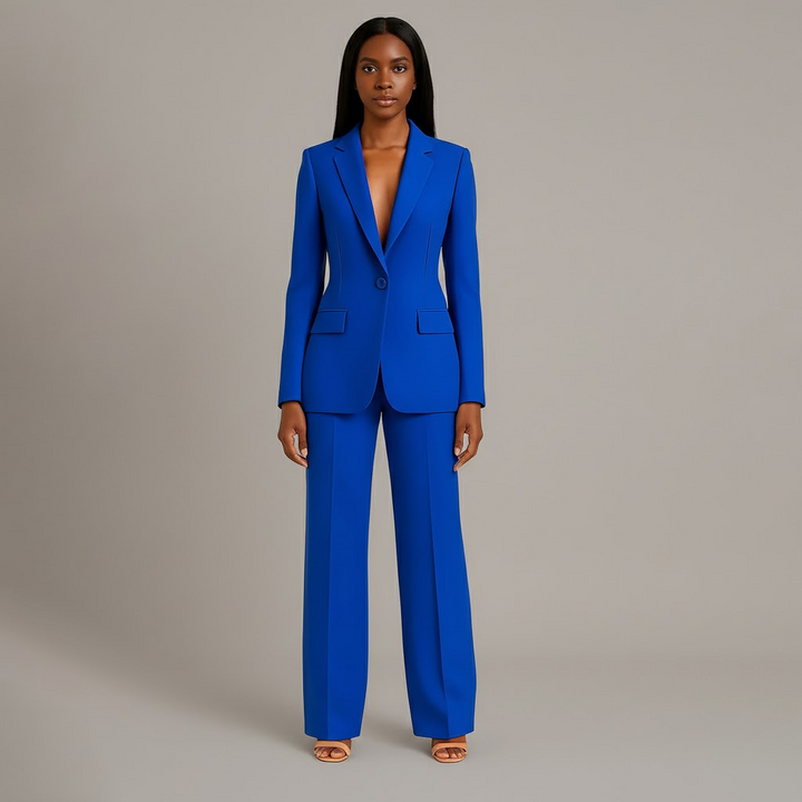 Women's Fall Jacket Suit with Tailored Trousers in Blue 1