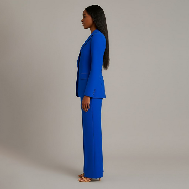 Women's Fall Jacket Suit with Tailored Trousers in Blue 2