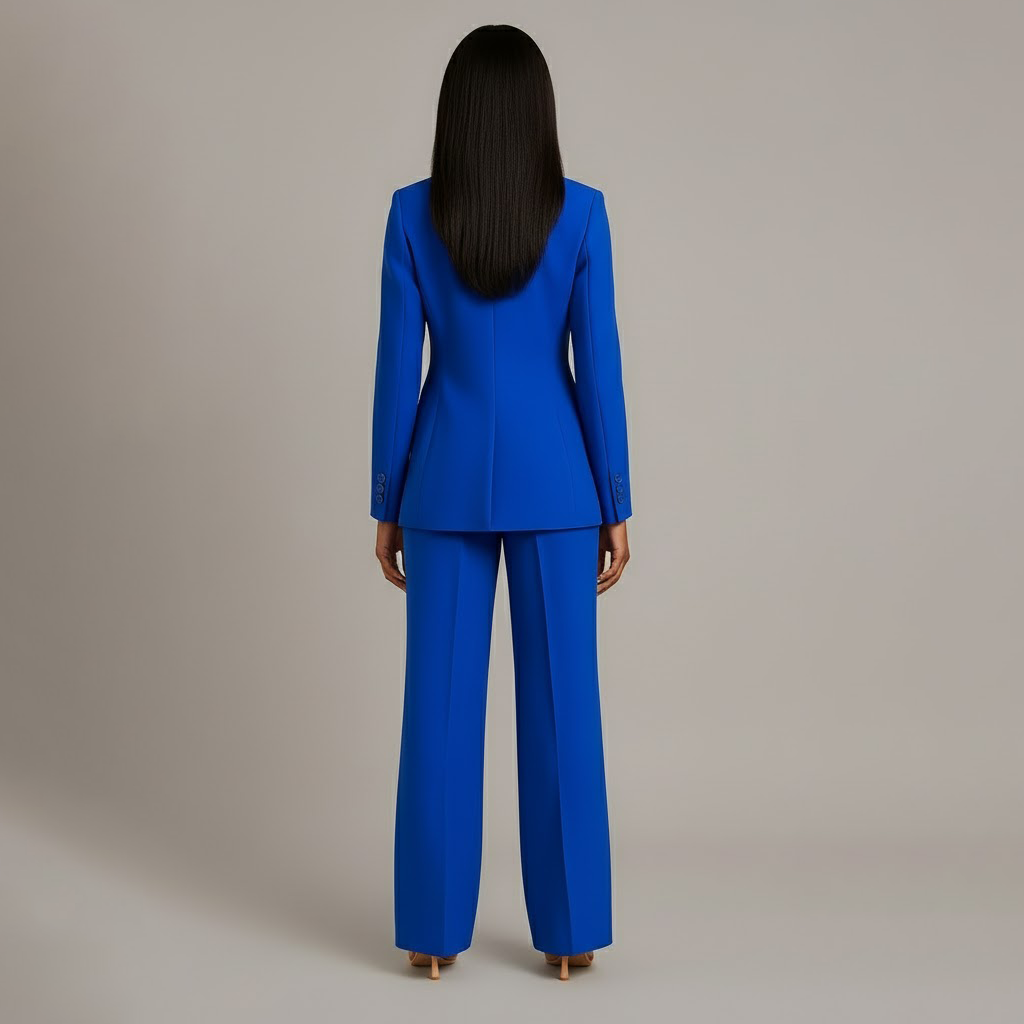Women's Fall Jacket Suit with Tailored Trousers in Blue 3