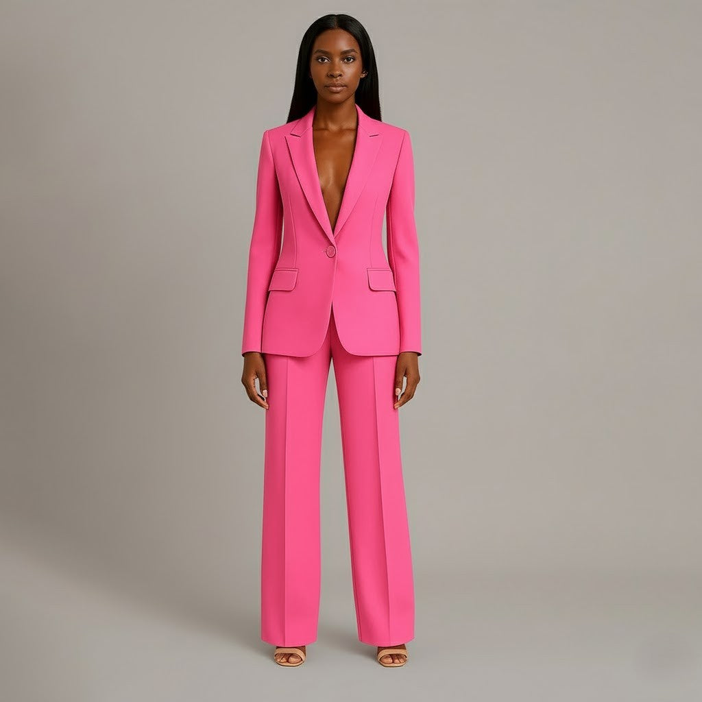Women's Fall Jacket Suit with Tailored Trousers in Pink 1