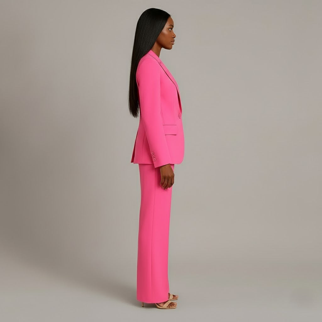 Women's Fall Jacket Suit with Tailored Trousers in Pink 2