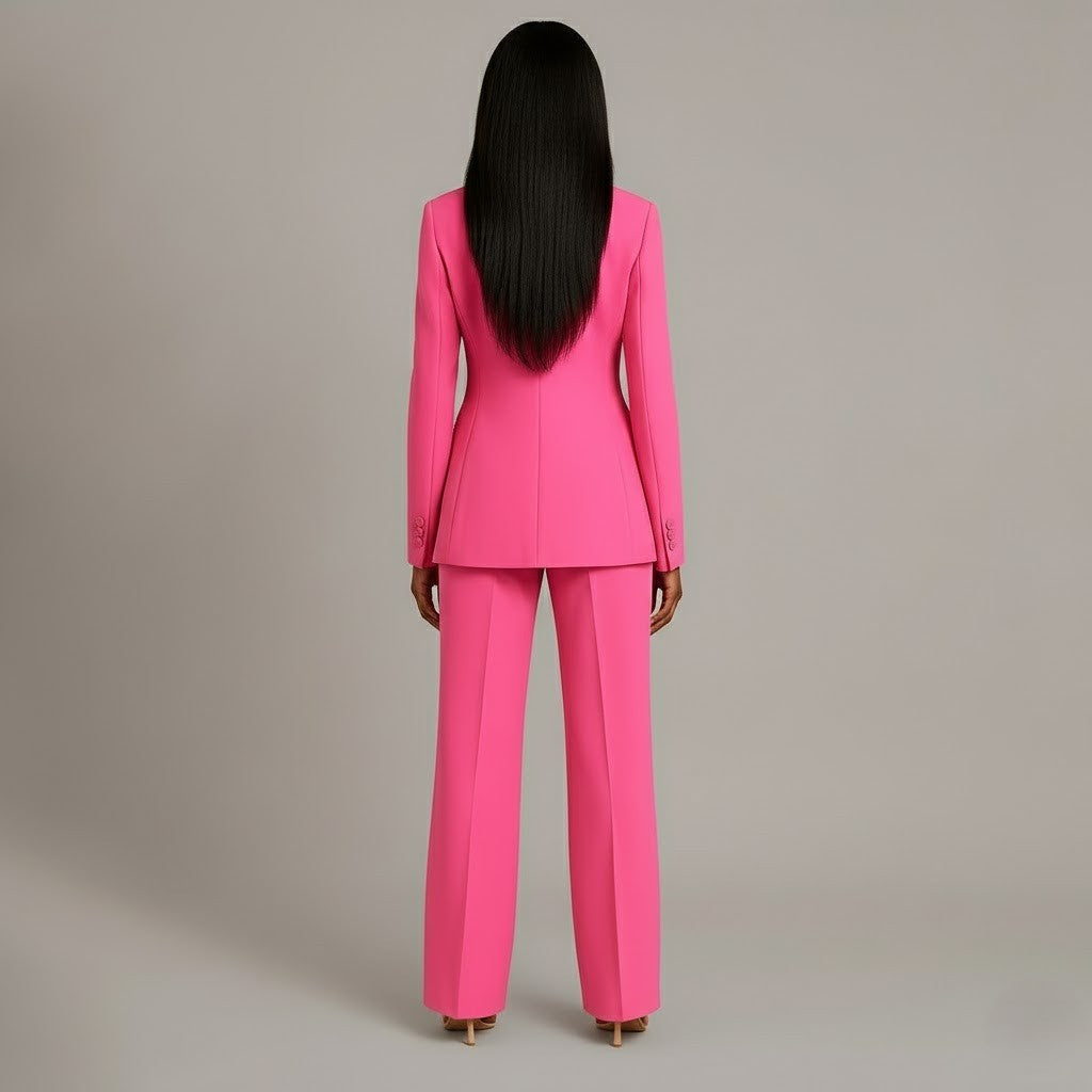 Women's Fall Jacket Suit with Tailored Trousers in Pink 3