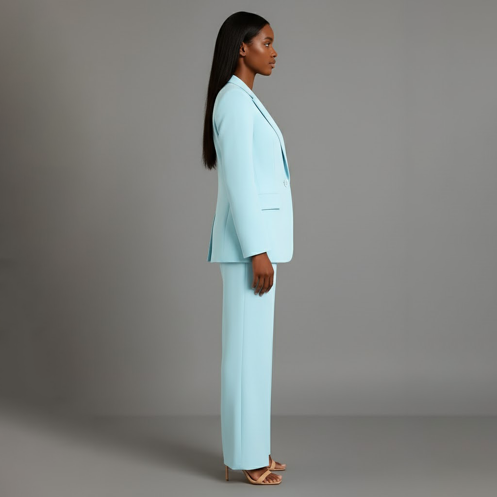 Women's Fall Jacket Suit with Tailored Trousers in Turquoise