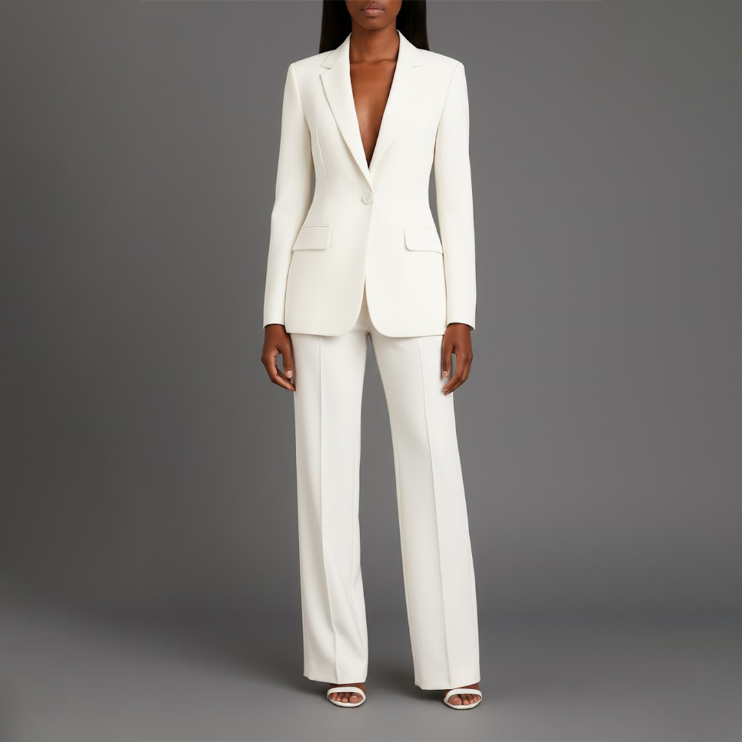 Women's Fall Jacket Suit with Tailored Trousers in White