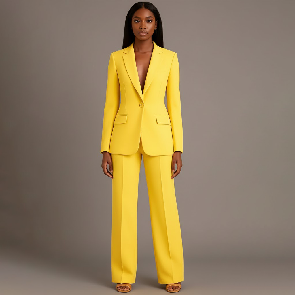 Women's Fall Jacket Suit with Tailored Trousers in Yellow 1