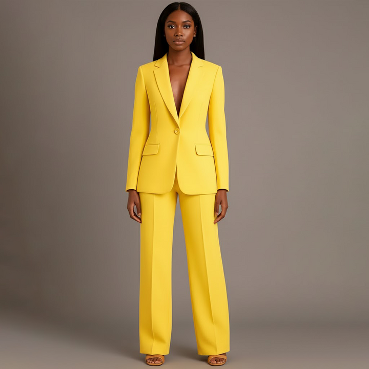 Women's Fall Jacket Suit with Tailored Trousers in Yellow 1