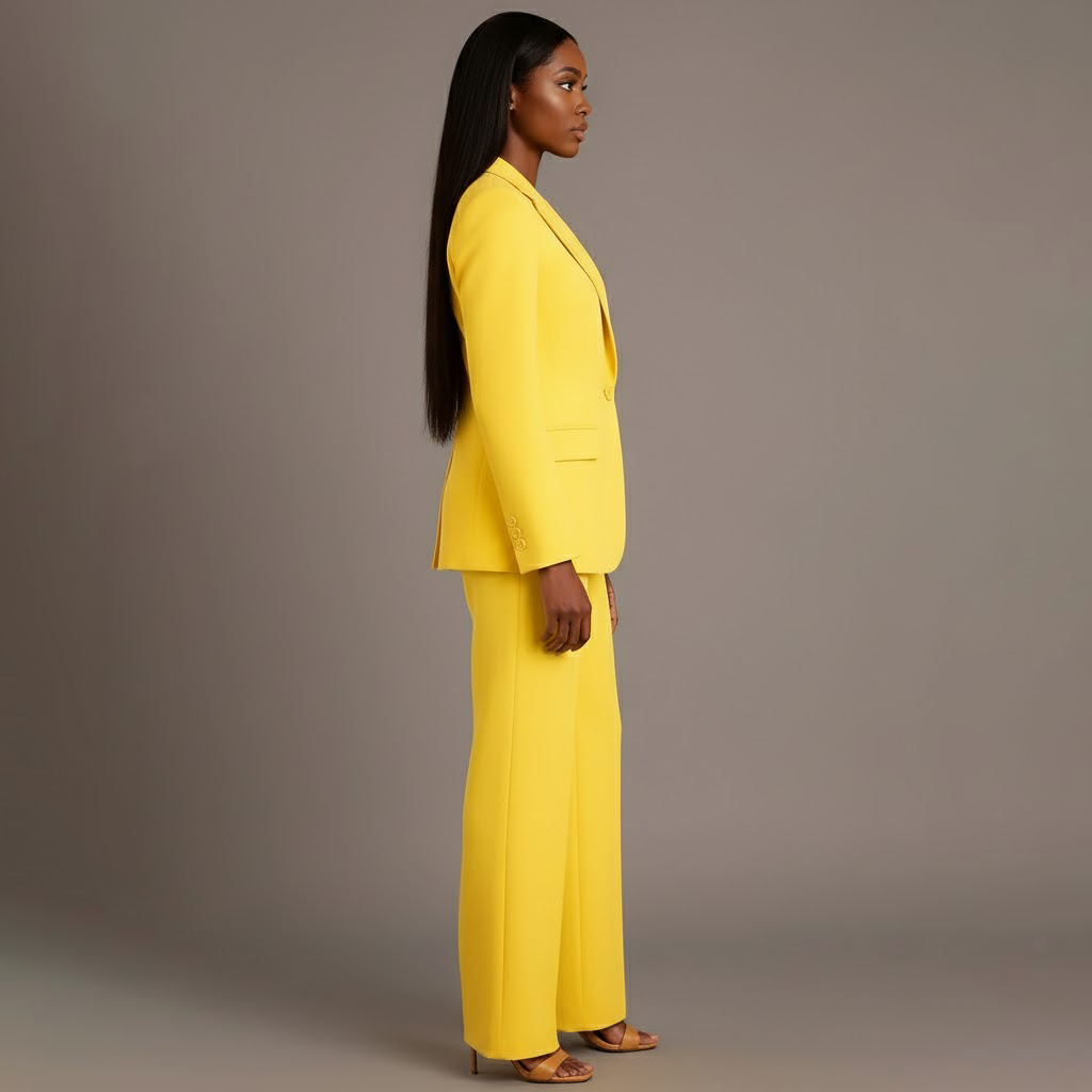 Women's Fall Jacket Suit with Tailored Trousers in Yellow 2