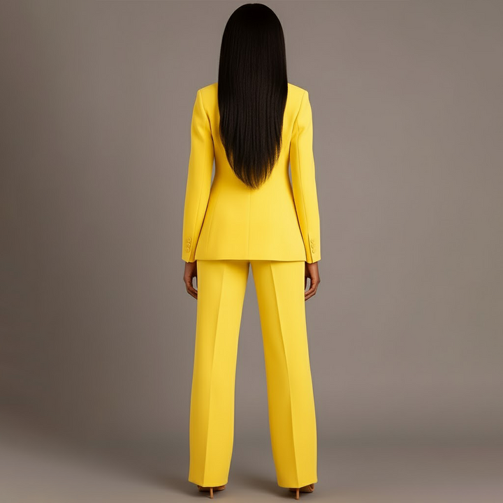 Women's Fall Jacket Suit with Tailored Trousers in Yellow 3
