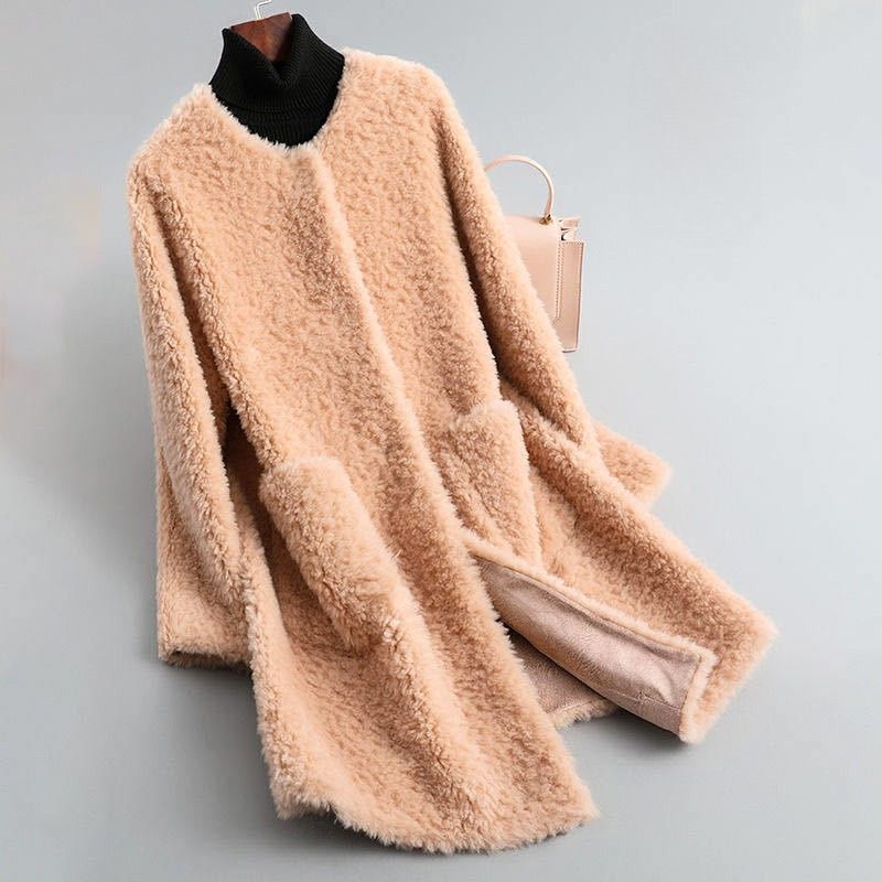 Women's Fall Jacket with Draped Shearling in Blossom Pink