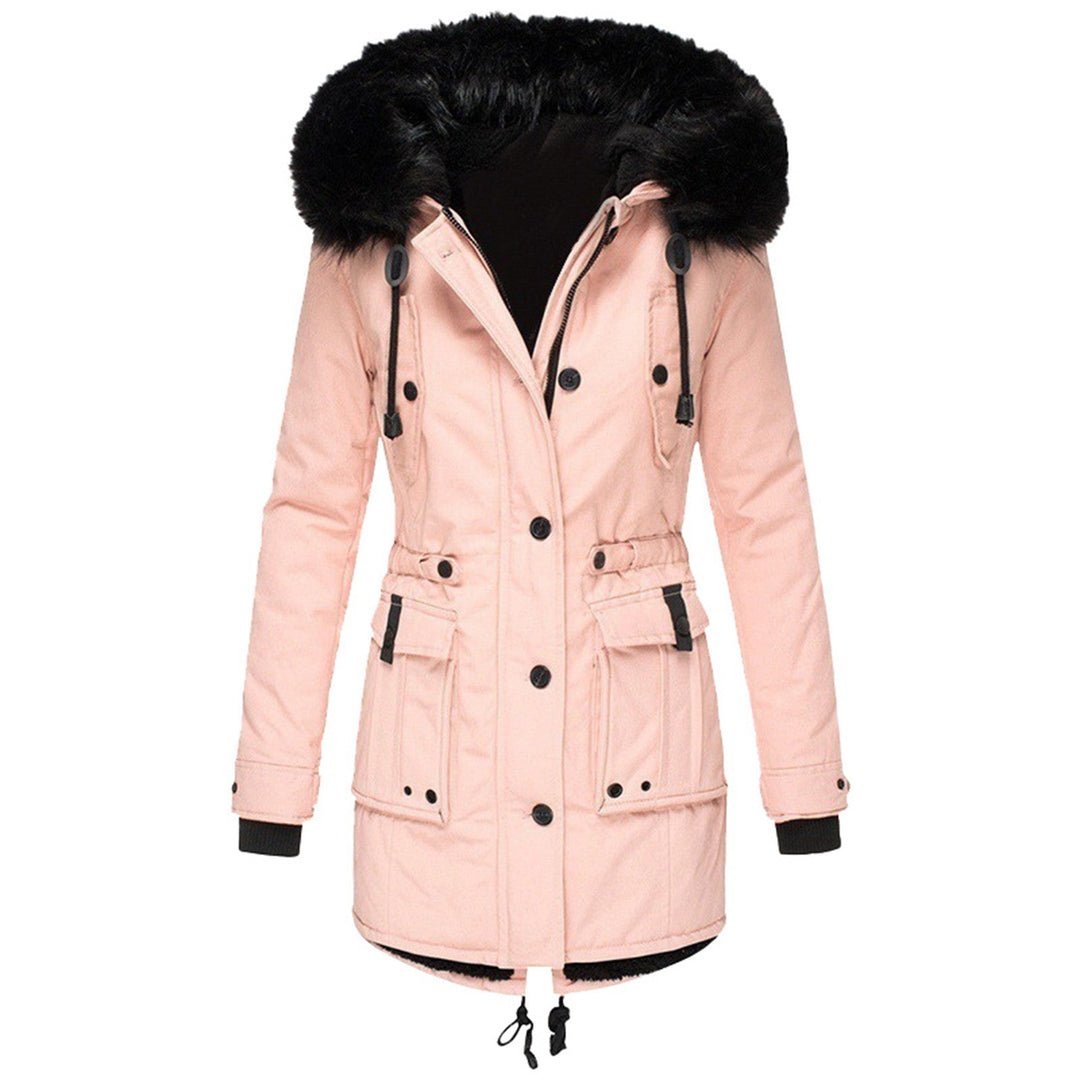 Women's Fall Jacket with Faux Fur Hood in Pink