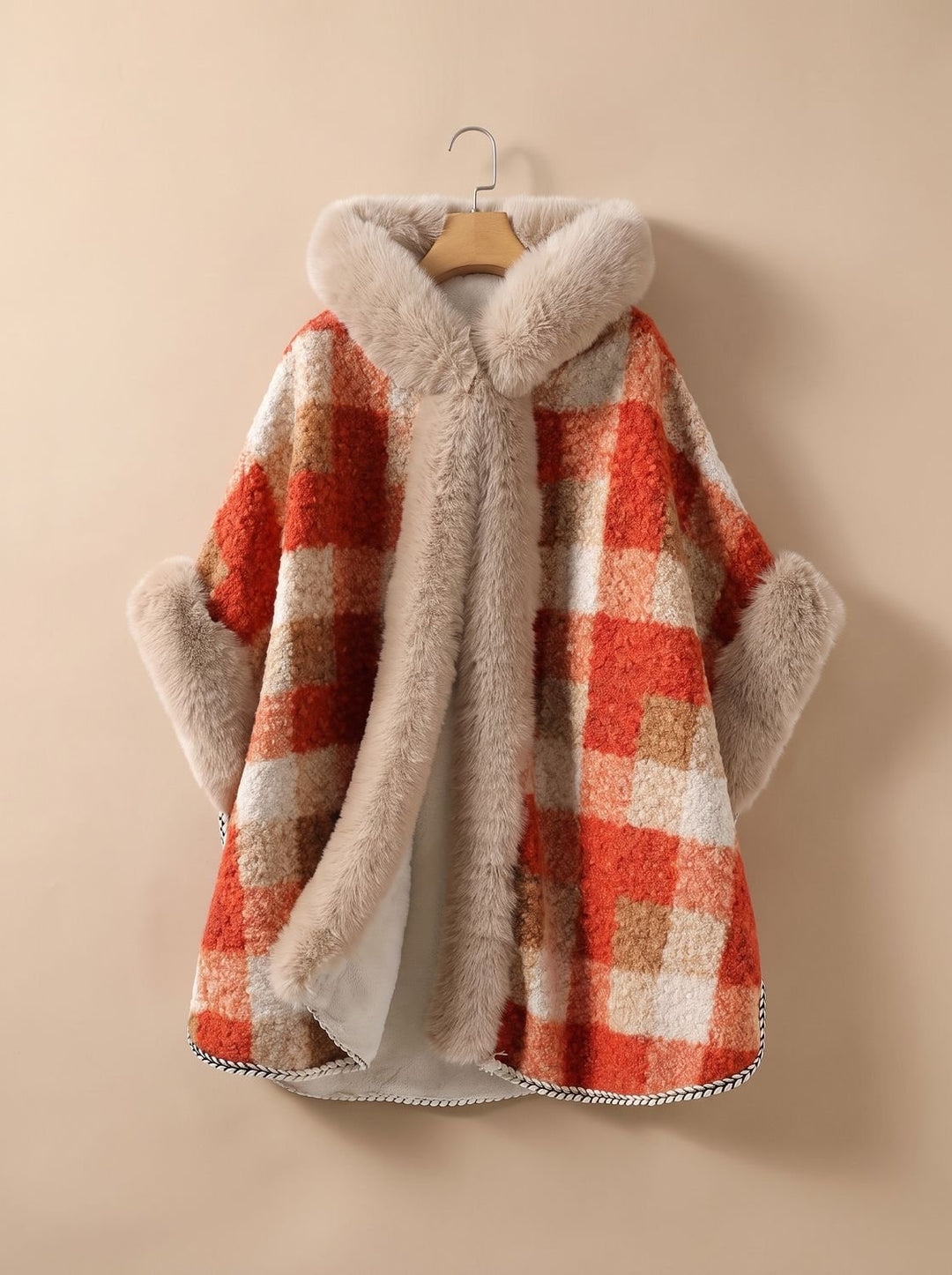 Women's Fall Jacket with Hood and Fur in Orange