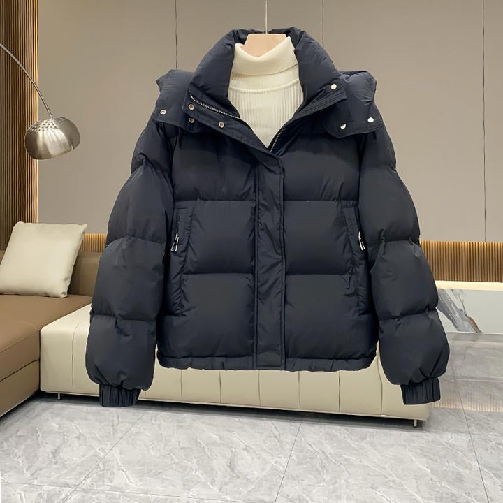 Women's Fall Jacket with Quilted Puffer Hood (2)