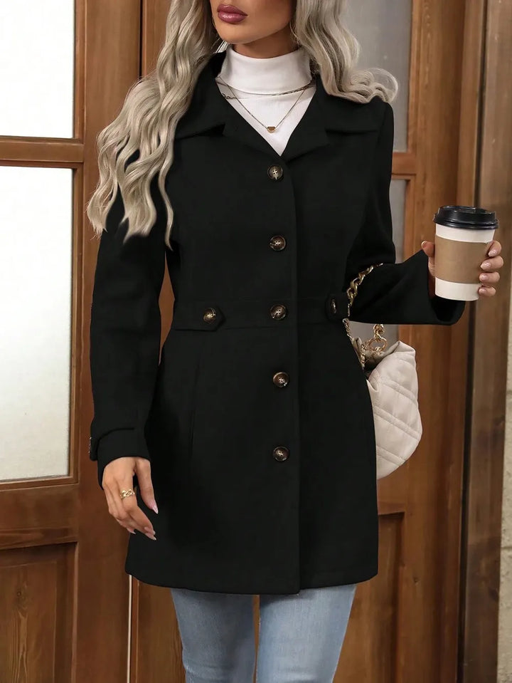 Women's Fall Jacket with Tailored Waist Belt in Black