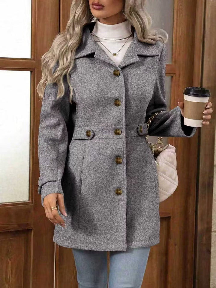 Women's Fall Jacket with Tailored Waist Belt in Grey