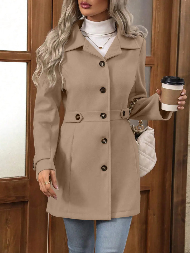 Women's Fall Jacket with Tailored Waist Belt in Khaki