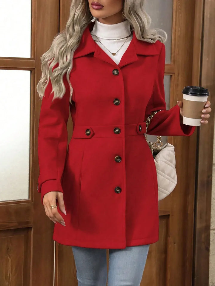 Women's Fall Jacket with Tailored Waist Belt in Red