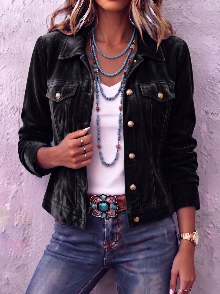 Women's Fall Jacket with Vintage Wash Details in Black (Almost sold out)