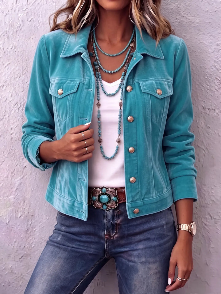 Women's Fall Jacket with Vintage Wash Details in Blue