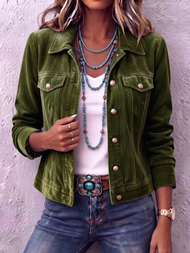 Women's Fall Jacket with Vintage Wash Details in Green