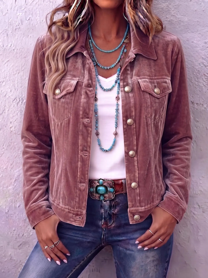 Women's Fall Jacket with Vintage Wash Details in Pink