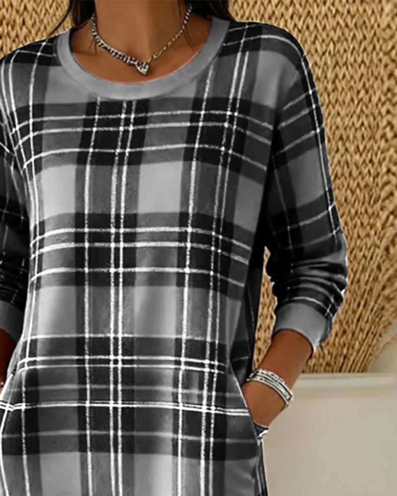 Women's Fall Wedding Guest Checked Knit Dress (4)