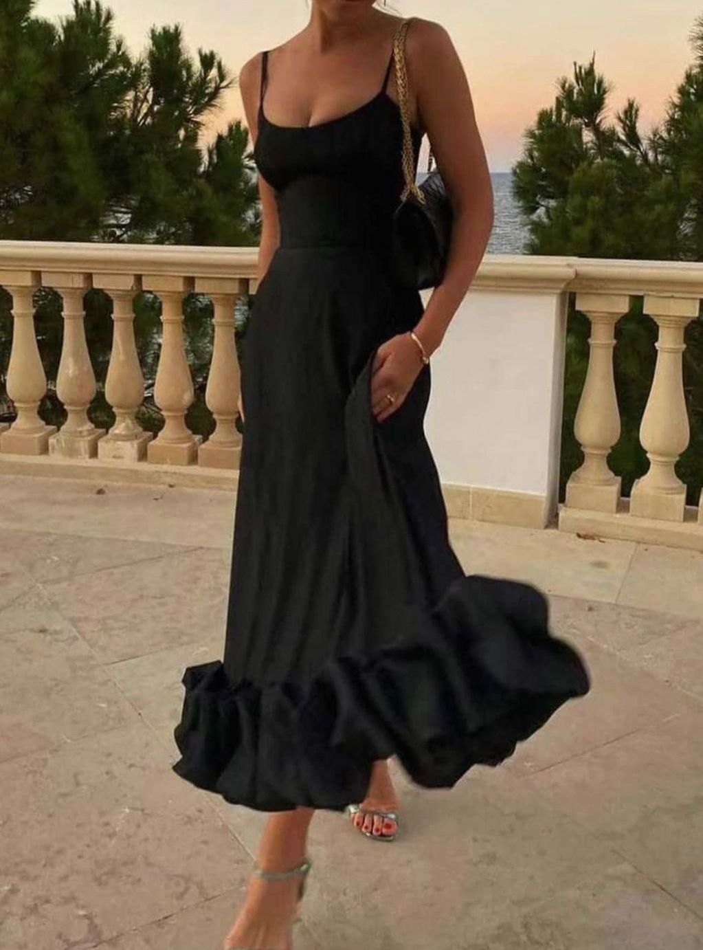 Women's Fall Wedding Guest Dress Floral Midi in Black