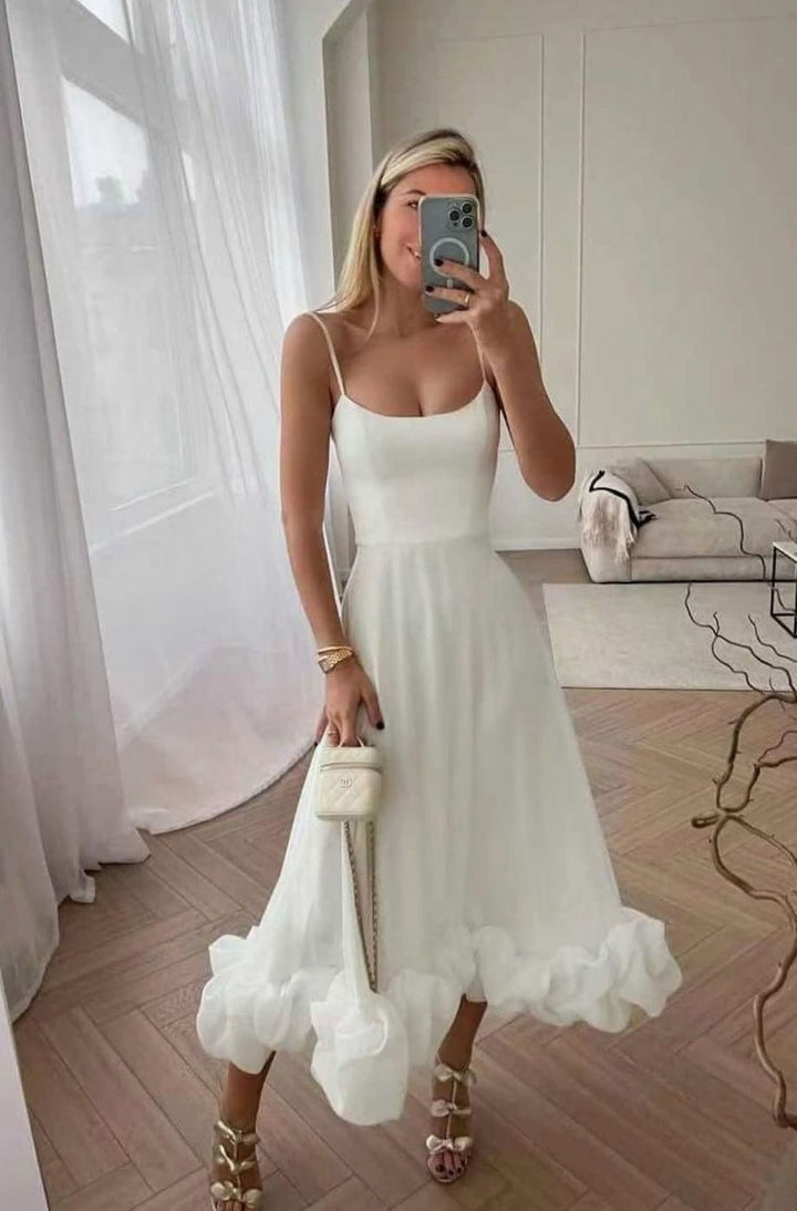 Women's Fall Wedding Guest Dress Floral Midi in White