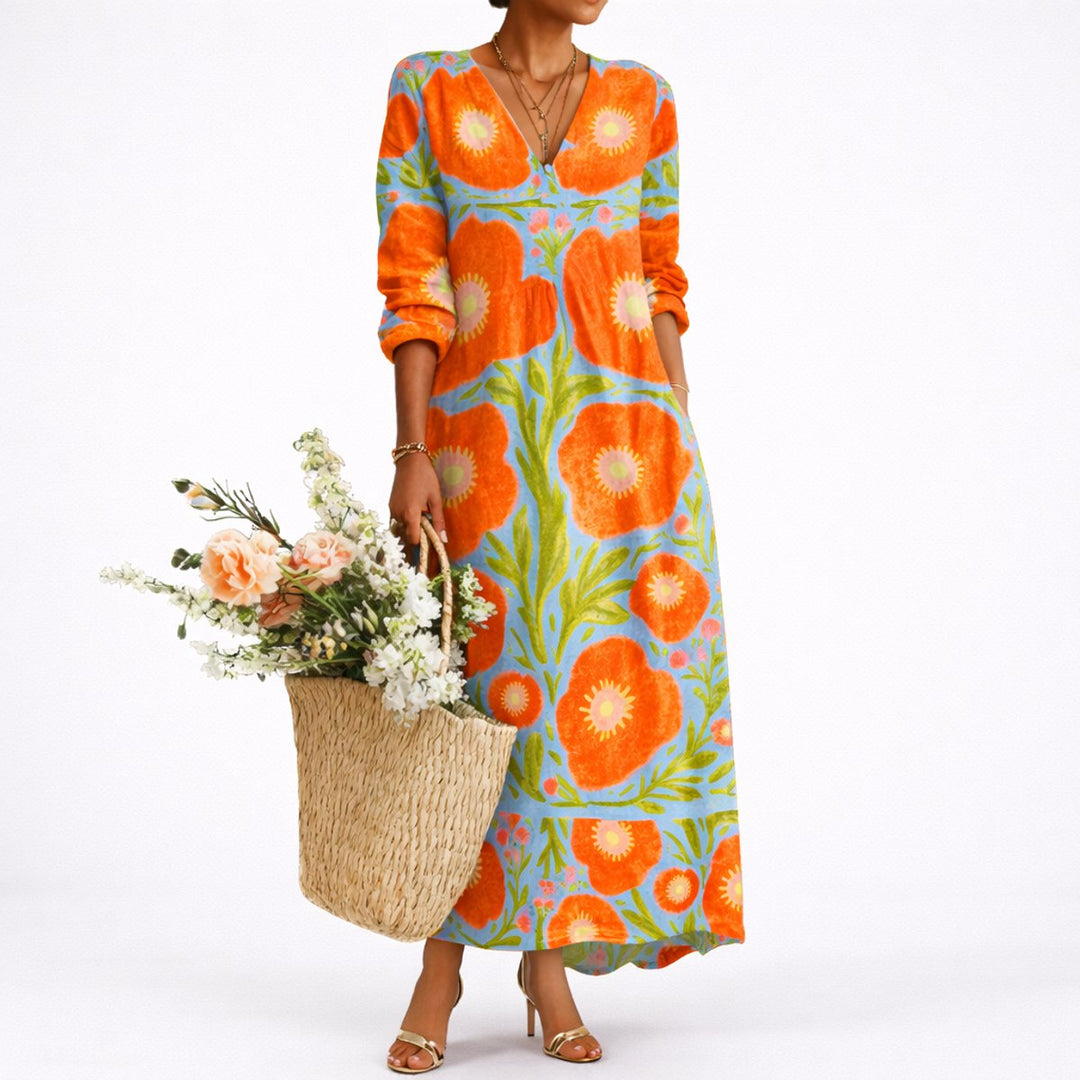 Women's Fall Wedding Guest Dress Maxi A-Line in Multicolour