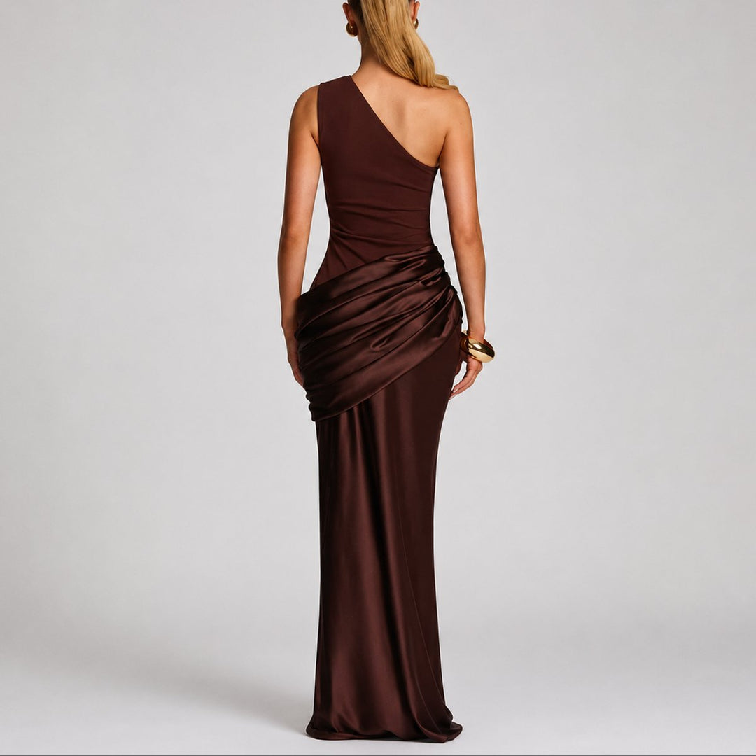 Women's Fall Wedding Guest Dress, Satin Maxi (10)
