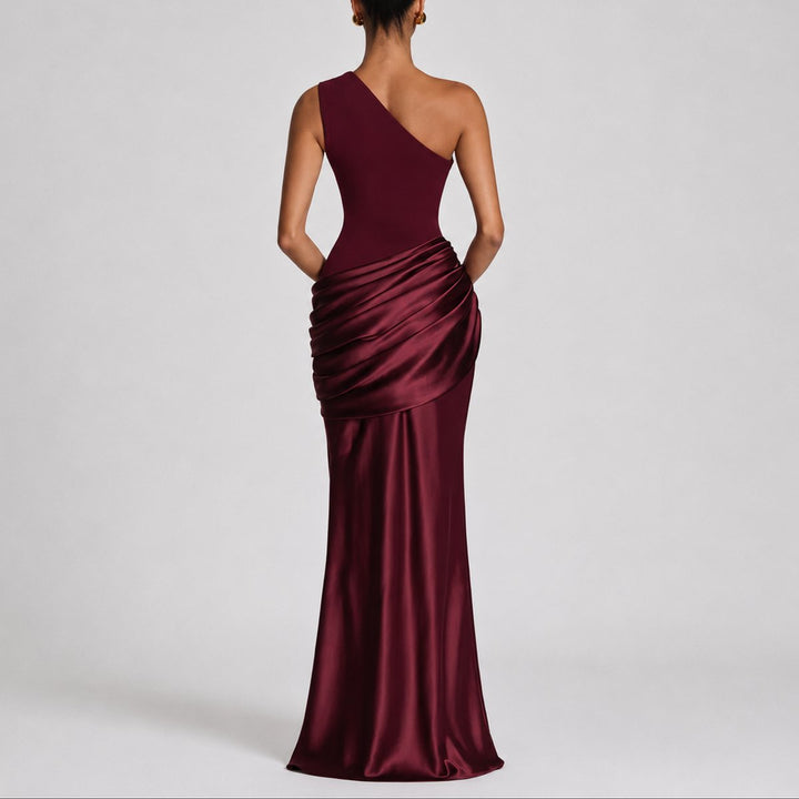 Women's Fall Wedding Guest Dress, Satin Maxi (12)