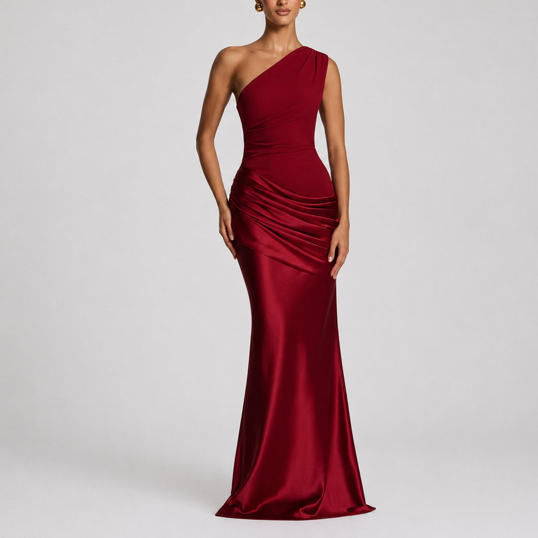 Women's Fall Wedding Guest Dress, Satin Maxi (3)