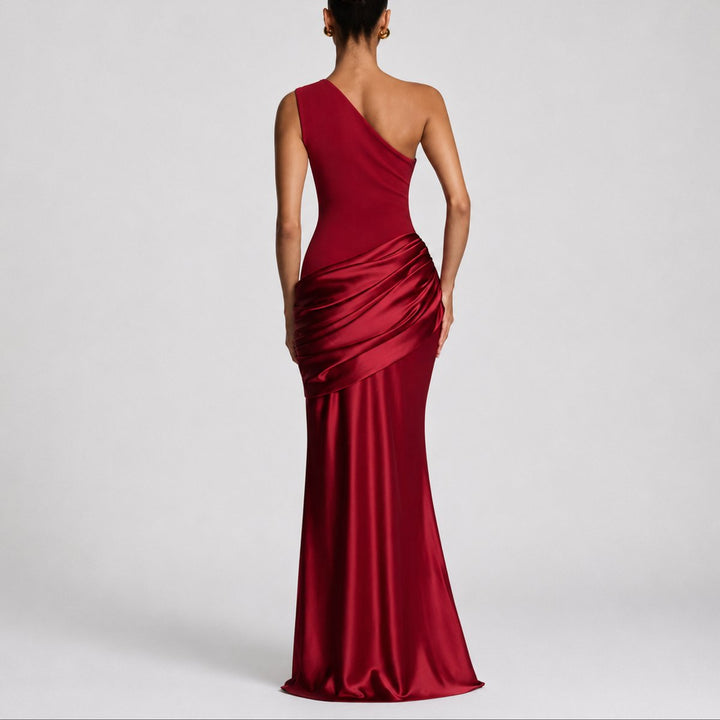 Women's Fall Wedding Guest Dress, Satin Maxi (4)