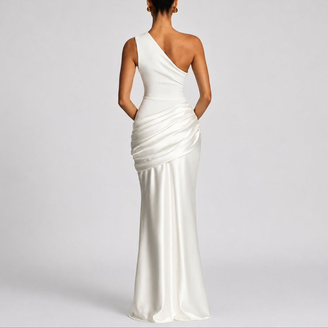 Women's Fall Wedding Guest Dress, Satin Maxi (8)