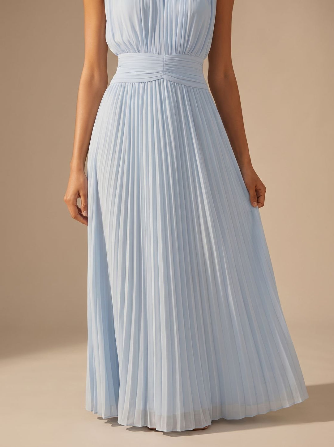 Women's Fall Wedding Guest Dress, Sleeveless Pleated Maxi (2)