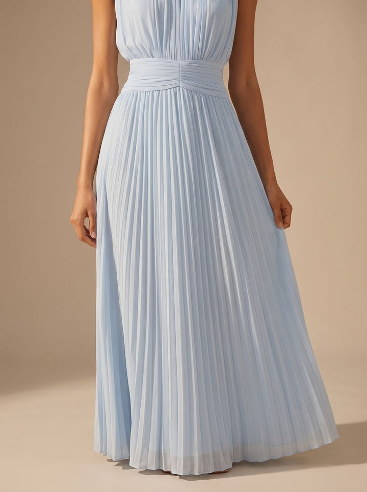 Women's Fall Wedding Guest Dress, Sleeveless Pleated Maxi (2)