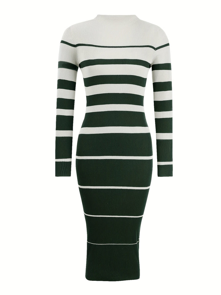 Women's Fitted Striped Long-Sleeve Knit Dress (14)