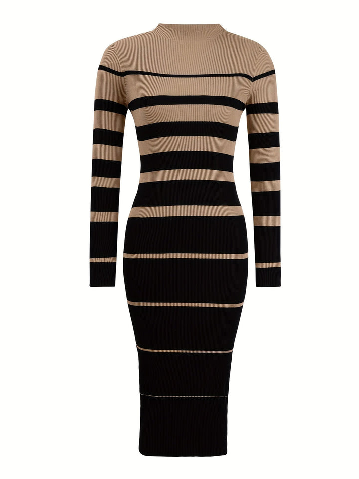 Women's Fitted Striped Long-Sleeve Knit Dress (6)
