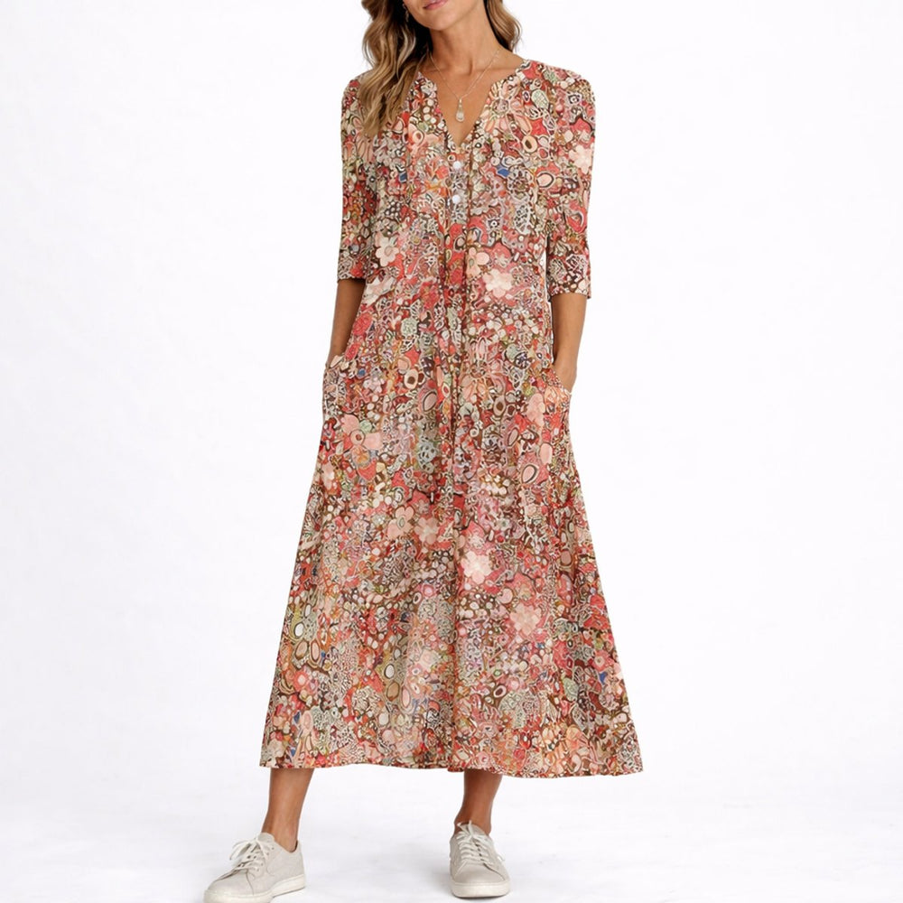 Women's Flared Midi Fall Wedding Guest Dress in Red
