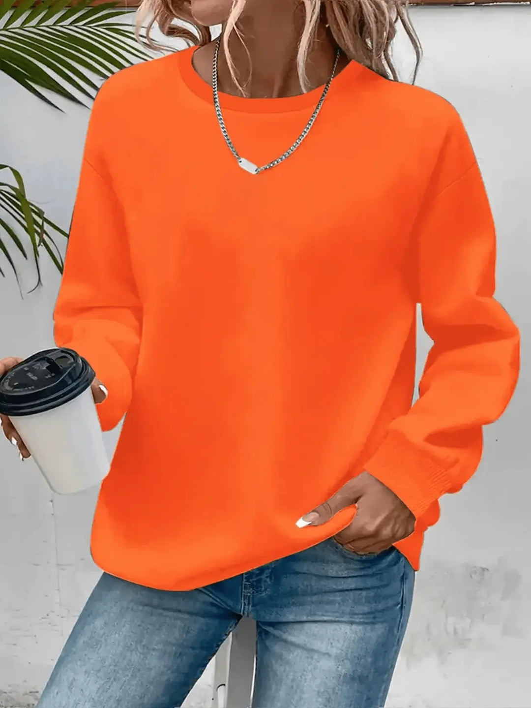 Women's Flattering Long Sleeve Pullover for Fall in Orange