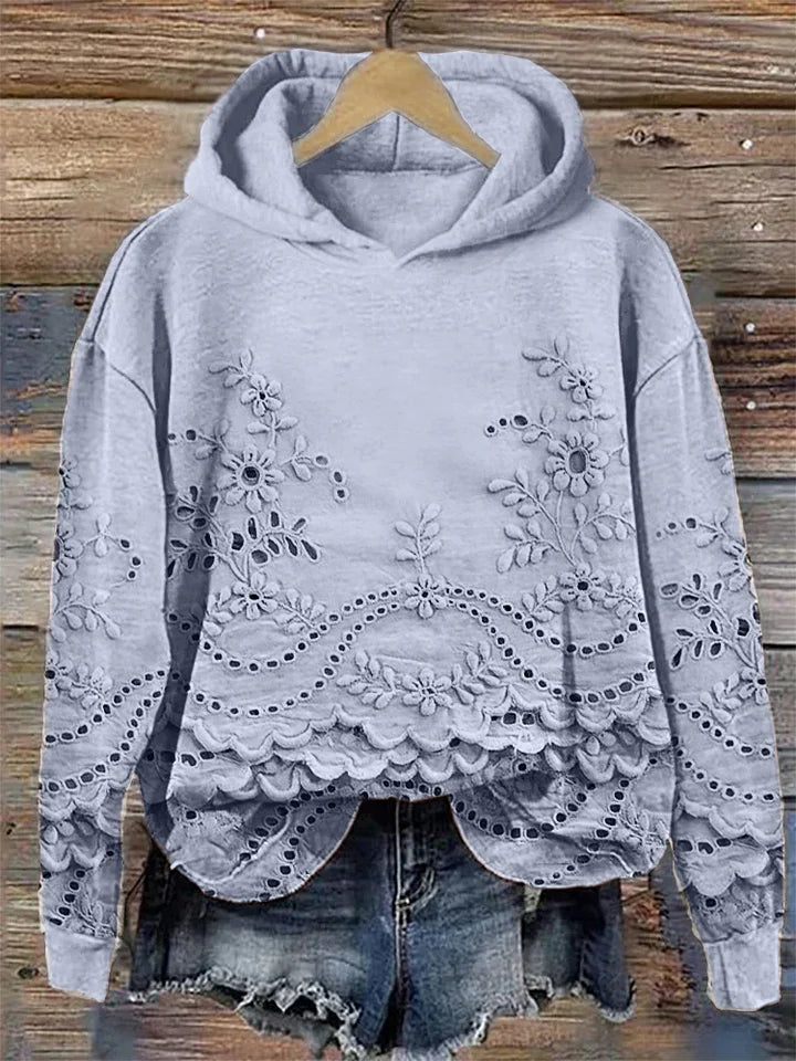 Women's Floral Long Sleeve Hoodie for Fall in Blue