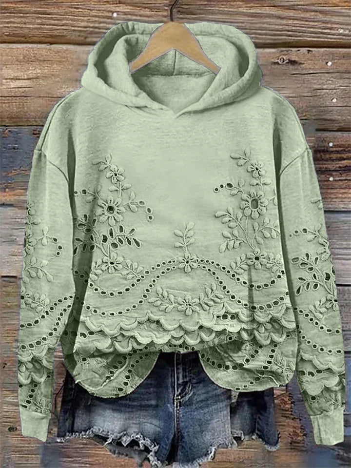 Women's Floral Long Sleeve Hoodie for Fall in Green