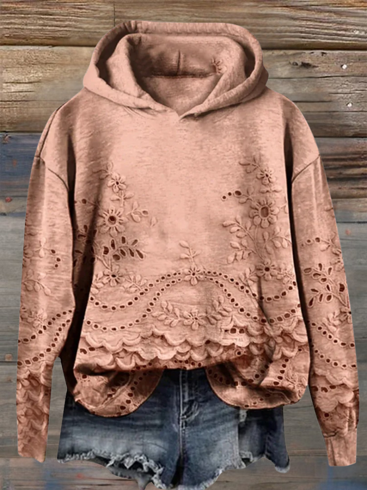 Women's Floral Long Sleeve Hoodie for Fall in Orange