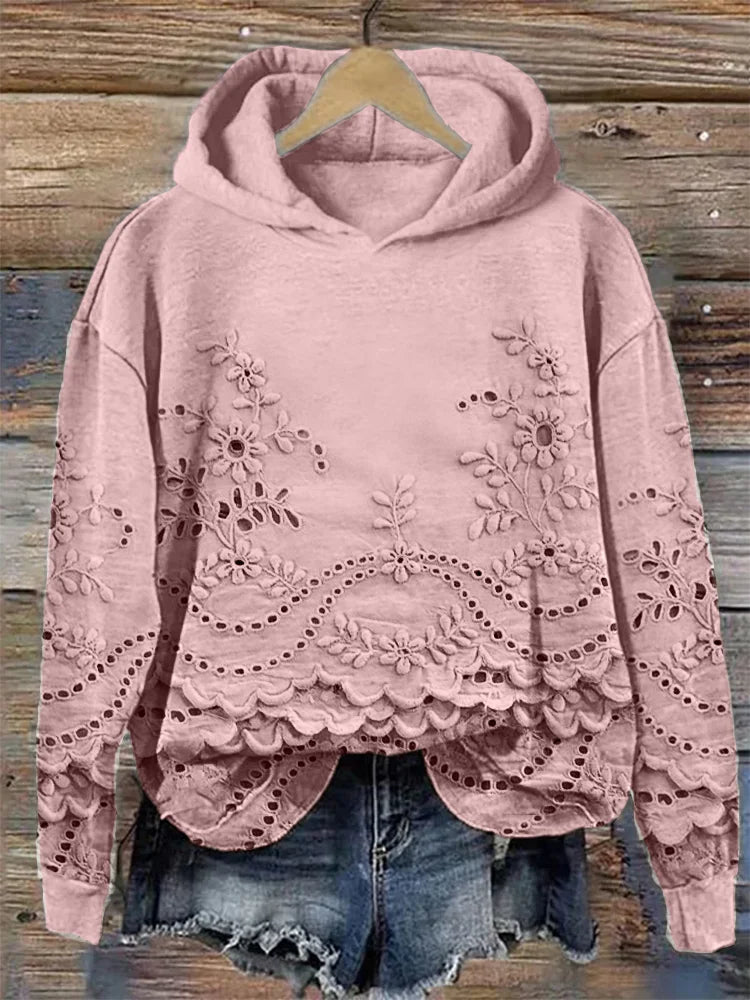 Women's Floral Long Sleeve Hoodie for Fall in Pink