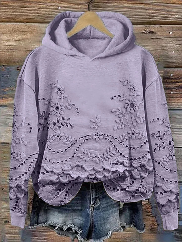 Women's Floral Long Sleeve Hoodie for Fall in Purple