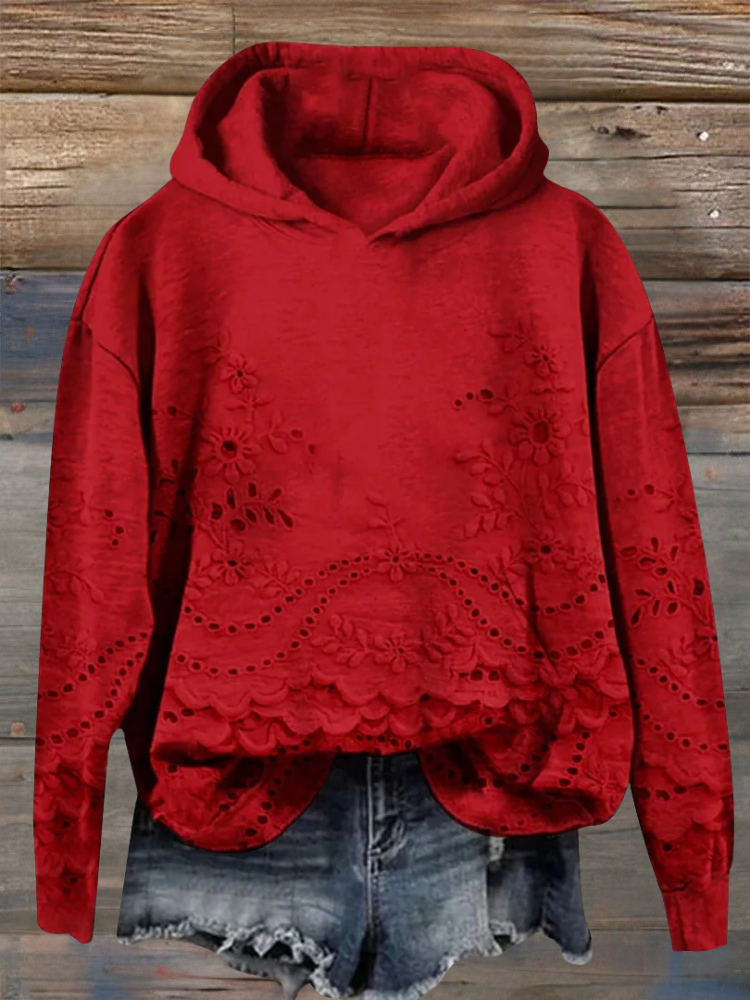 Women's Floral Long Sleeve Hoodie for Fall in Red